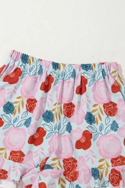 Sale Dear-Lover Floral V Neck Cami Top and Ruffled Shorts Lounge Set Multicolour