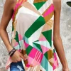 Fashion Dear-Lover Geometric Printed Pleated Shift Tank Top Multicolour