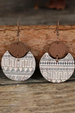 New Dear-Lover Geometric Print Drop Wood Earrings Multicolour