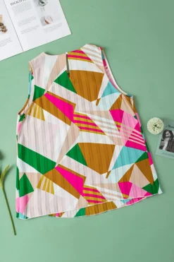 Fashion Dear-Lover Geometric Printed Pleated Shift Tank Top Multicolour