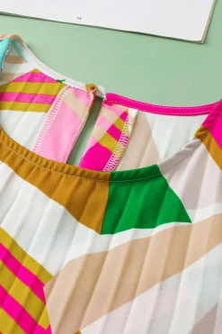 Fashion Dear-Lover Geometric Printed Pleated Shift Tank Top Multicolour