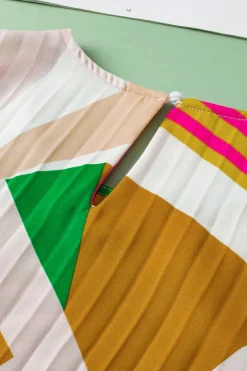 Fashion Dear-Lover Geometric Printed Pleated Shift Tank Top Multicolour