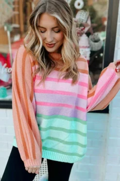 Outlet Dear-Lover Gradient Ribbed Edge Loose Sweater Multicolour