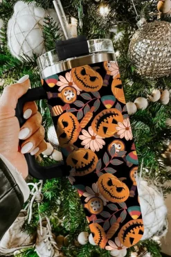 Fashion Dear-Lover Halloween Pumpkin Print 304 Stainless Vacuum Cup 40oz Multicolour