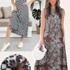 Best Dear-Lover Leopard Checkered Double Printed Reversible Sleeveless Long Dress Multicolour