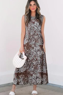 Best Dear-Lover Leopard Checkered Double Printed Reversible Sleeveless Long Dress Multicolour