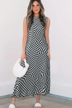 Best Dear-Lover Leopard Checkered Double Printed Reversible Sleeveless Long Dress Multicolour