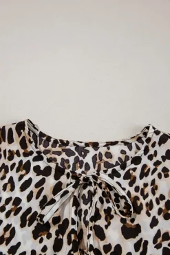 Outlet Dear-Lover Leopard Tie Front Puff Sleeve Short Flared Dress Multicolour