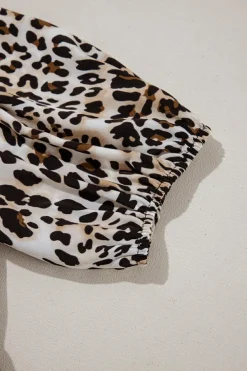 Outlet Dear-Lover Leopard Tie Front Puff Sleeve Short Flared Dress Multicolour