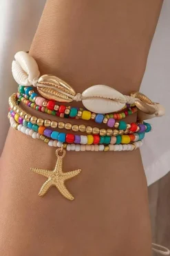 New Dear-Lover 7pcs Starfish Seashell Beaded Bracelet Set Multicolour