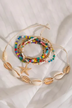 New Dear-Lover 7pcs Starfish Seashell Beaded Bracelet Set Multicolour