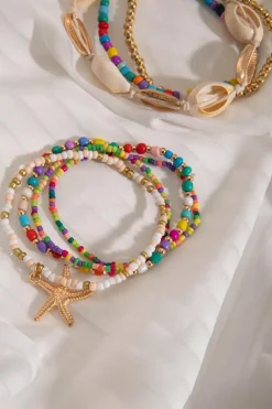New Dear-Lover 7pcs Starfish Seashell Beaded Bracelet Set Multicolour