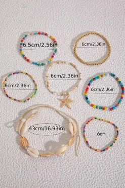 New Dear-Lover 7pcs Starfish Seashell Beaded Bracelet Set Multicolour