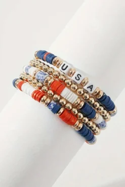 Best Dear-Lover 5pcs USA Independence Day Beaded Bracelet Set Multicolour