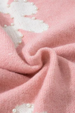 Best Dear-Lover Pearl Beaded Floral Drop Shoulder Sweater Multicolour