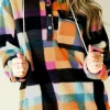 Clearance Dear-Lover Plaid Color Block Flap Pocket Buttoned Hoodie Multicolour