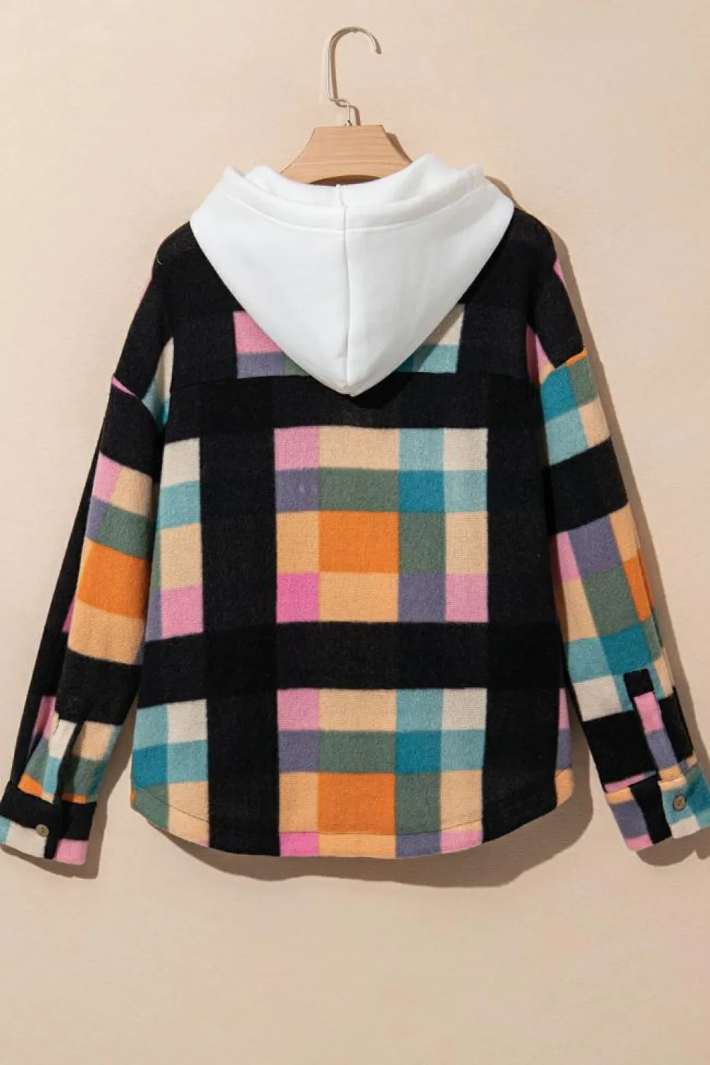 Clearance Dear-Lover Plaid Color Block Flap Pocket Buttoned Hoodie Multicolour