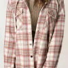 Best Dear-Lover Plaid Flap Pocket Hooded Raw Hem Jacket Multicolour