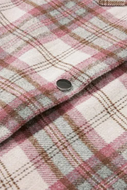Best Dear-Lover Plaid Flap Pocket Hooded Raw Hem Jacket Multicolour