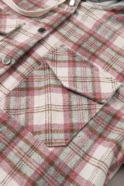 Best Dear-Lover Plaid Flap Pocket Hooded Raw Hem Jacket Multicolour