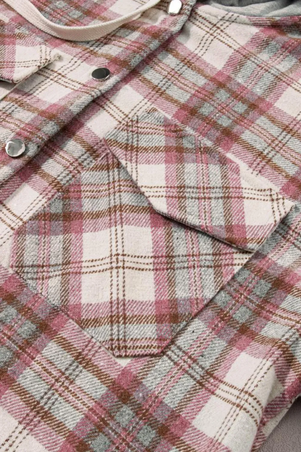 Best Dear-Lover Plaid Flap Pocket Hooded Raw Hem Jacket Multicolour