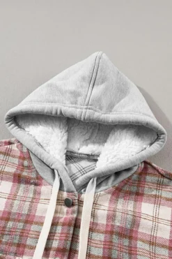 Best Dear-Lover Plaid Flap Pocket Hooded Raw Hem Jacket Multicolour