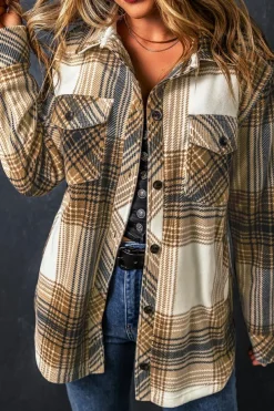 Best Dear-Lover Plaid Print Flap Pocket Button Up Shacket Multicolour