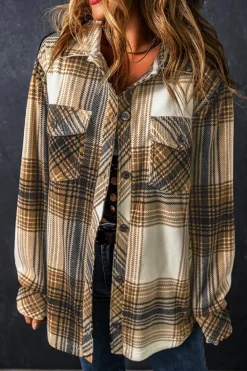 Best Dear-Lover Plaid Print Flap Pocket Button Up Shacket Multicolour