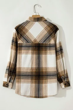 Best Dear-Lover Plaid Print Flap Pocket Button Up Shacket Multicolour