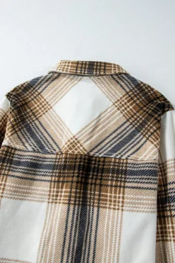 Best Dear-Lover Plaid Print Flap Pocket Button Up Shacket Multicolour