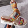 Sale Dear-Lover Random Color Crochet Dual Band Wedge Slippers Multicolour