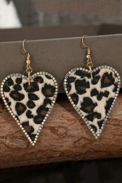 Discount Dear-Lover Rhinestone Edge Leopard Print Heart Shape Earrings Multicolour