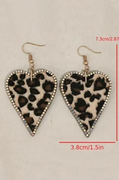 Discount Dear-Lover Rhinestone Edge Leopard Print Heart Shape Earrings Multicolour