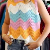Clearance Dear-Lover Striped Colorblock Scalloped Hem Knitted Vest Multicolour