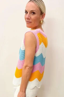 Clearance Dear-Lover Striped Colorblock Scalloped Hem Knitted Vest Multicolour