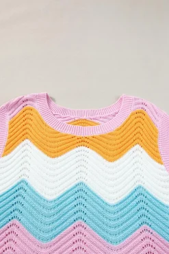Clearance Dear-Lover Striped Colorblock Scalloped Hem Knitted Vest Multicolour