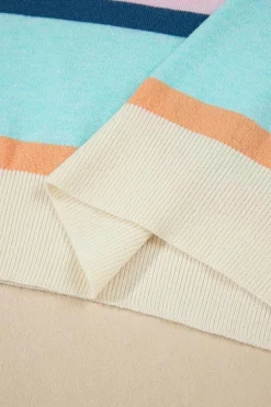 Best Dear-Lover Striped Color Block Flutter Sleeve Patchwork Sweater Top Multicolour