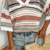 Outlet Dear-Lover Striped Hollow Out Half Sleeve Knitted Sweater Multicolour