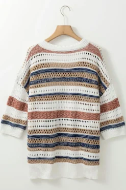 Outlet Dear-Lover Striped Hollow Out Half Sleeve Knitted Sweater Multicolour