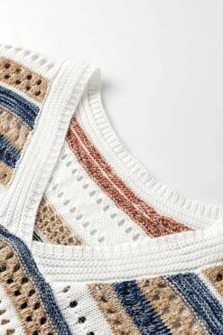 Outlet Dear-Lover Striped Hollow Out Half Sleeve Knitted Sweater Multicolour