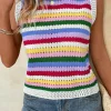 Clearance Dear-Lover Striped Knitted Eyelet Slim Sweater Vest Multicolour
