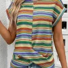 Hot Dear-Lover Striped Pattern Twist Hem Short Sleeve Top Multicolour