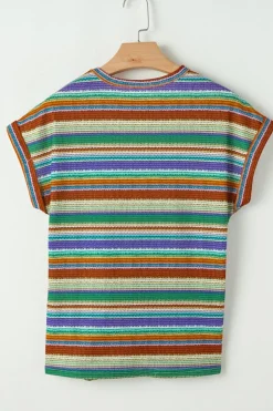 Hot Dear-Lover Striped Pattern Twist Hem Short Sleeve Top Multicolour