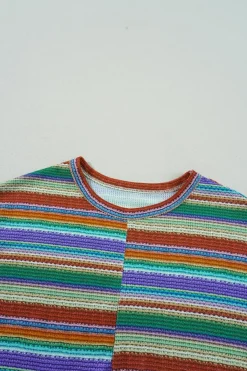 Hot Dear-Lover Striped Pattern Twist Hem Short Sleeve Top Multicolour