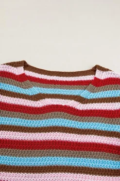 Fashion Dear-Lover Striped Ruffled Sleeve V Neck Sweater Multicolour