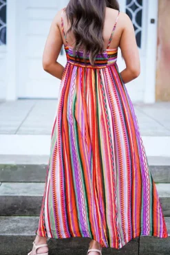 Online Dear-Lover Striped Thin Straps Smocked Back Boho Maxi Dress Multicolour