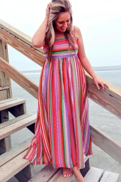 Online Dear-Lover Striped Thin Straps Smocked Back Boho Maxi Dress Multicolour