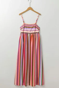 Online Dear-Lover Striped Thin Straps Smocked Back Boho Maxi Dress Multicolour