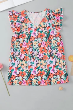 Fashion Dear-Lover Tiered Ruffled Sleeve Floral Blouse Multicolour