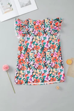 Fashion Dear-Lover Tiered Ruffled Sleeve Floral Blouse Multicolour
